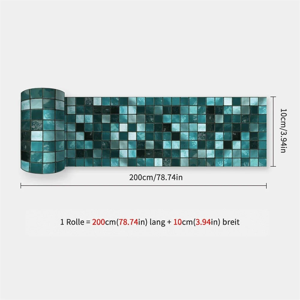 Aufgerollter Streifen mit kleinteiligem Mosaik in Türkis- und Petrol-Tönen, Maßangaben 200 x 10 cm 31