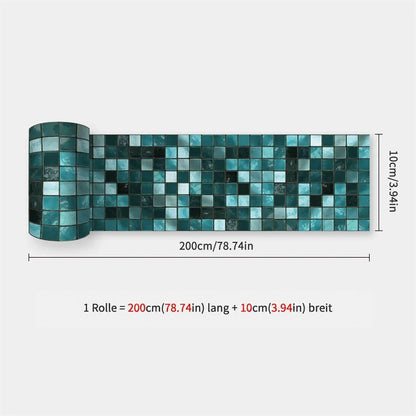 Aufgerollter Streifen mit kleinteiligem Mosaik in Türkis- und Petrol-Tönen, Maßangaben 200 x 10 cm 31