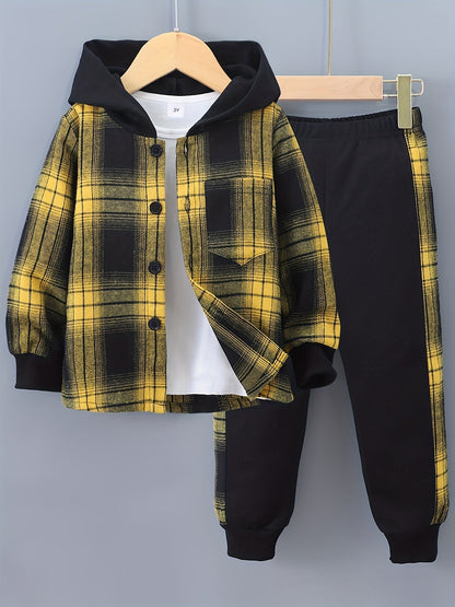 2-teiliges Jungen-Set Jordy mit kariertem Herbst-Hoodie und Jogginghose