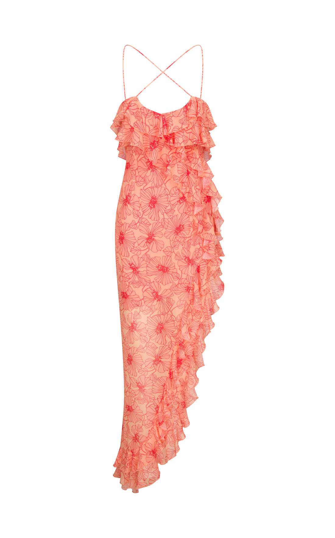 Chiffon-Maxikleid mit Raffungen und überkreuzten Trägern – Elenna