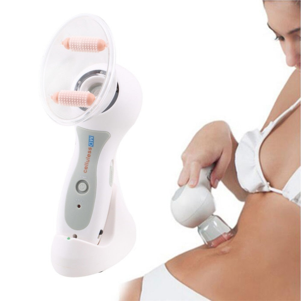 Tragbares Anti-Cellulite-Massagegerät, weiß, Vakuum-Saugbecher, Körpermassage, Therapie.