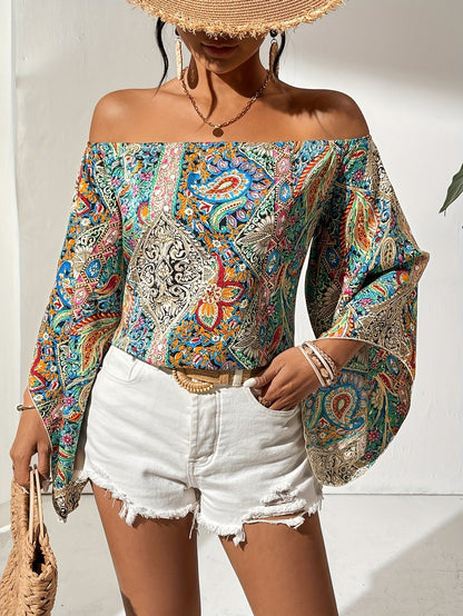 Schulterfreie Bluse mit geometrischem Muster – Noémie