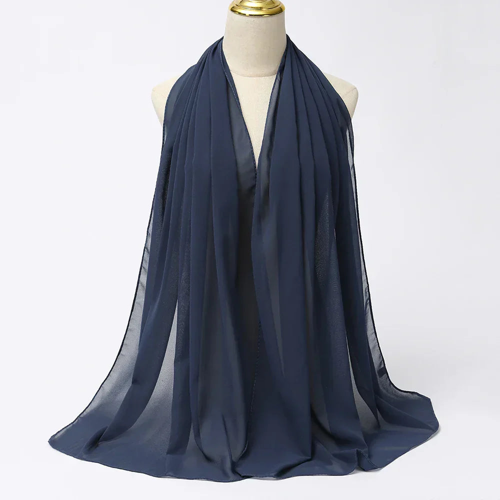 Hijab | Chiffon | Einfarbig | Leicht | Atmungsaktiv | Einheitsgröße-Dunkelblau-Luzern Mode