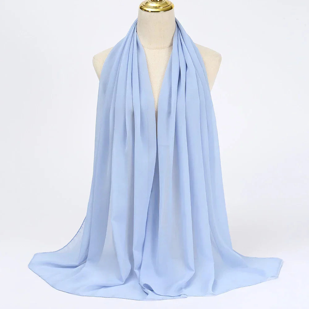 Hijab | Chiffon | Einfarbig | Leicht | Atmungsaktiv | Einheitsgröße-Hellblau-Luzern Mode