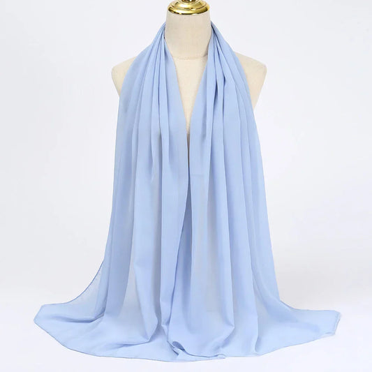 Hijab | Chiffon | Einfarbig | Leicht | Atmungsaktiv | Einheitsgröße-Hellblau-Luzern Mode