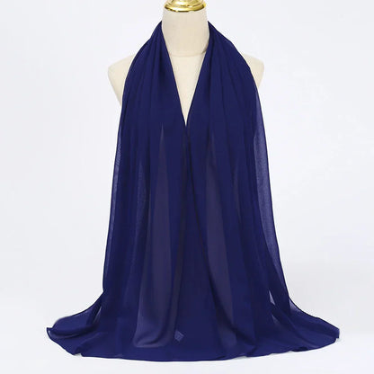 Hijab | Chiffon | Einfarbig | Leicht | Atmungsaktiv | Einheitsgröße-Nachtblau-Luzern Mode