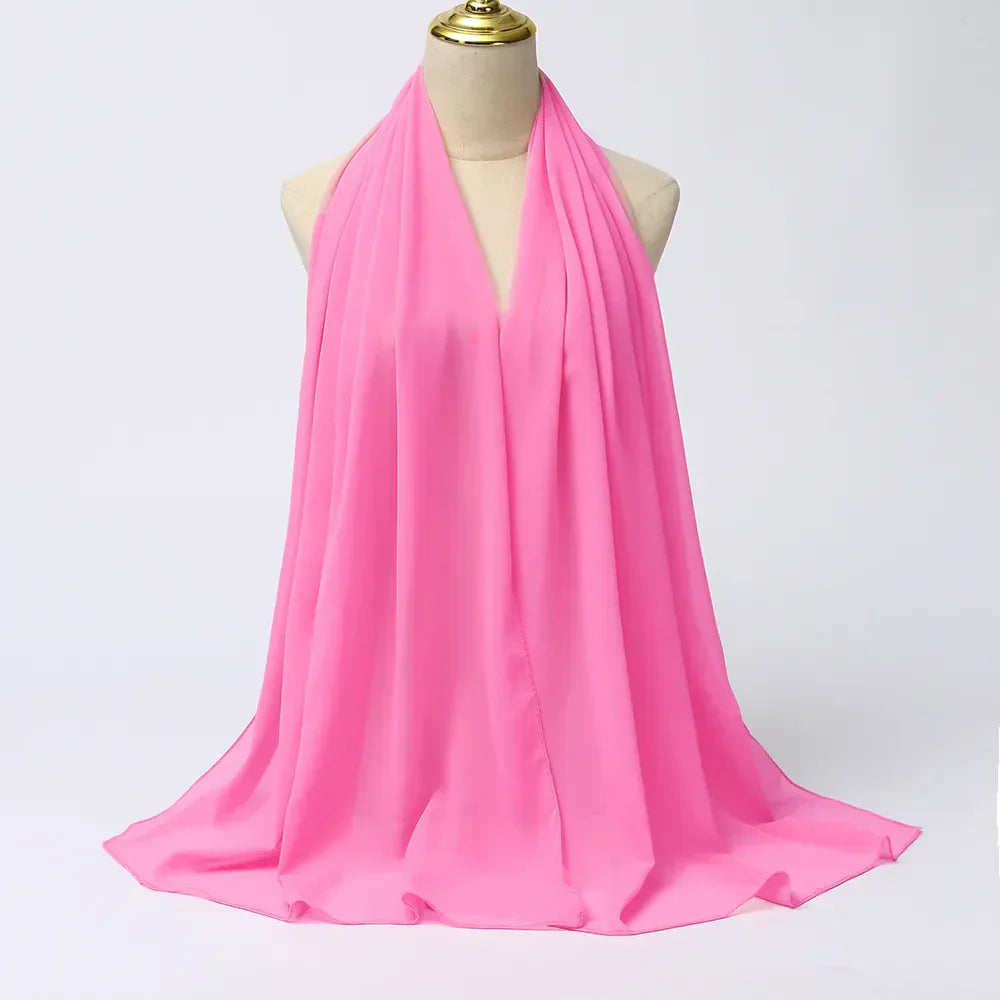 Hijab | Chiffon | Einfarbig | Leicht | Atmungsaktiv | Einheitsgröße-Rosa-Luzern Mode