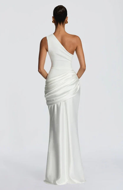 Sidonie One-Shoulder Draped Satin Maxi Dress 17