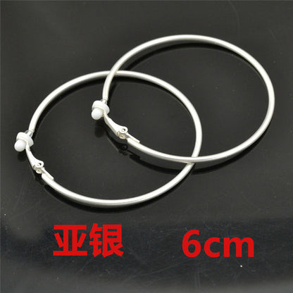 Silberne Clip-Ohrringe, 6 cm, ohne Piercing, klassisch, rund, modisch.