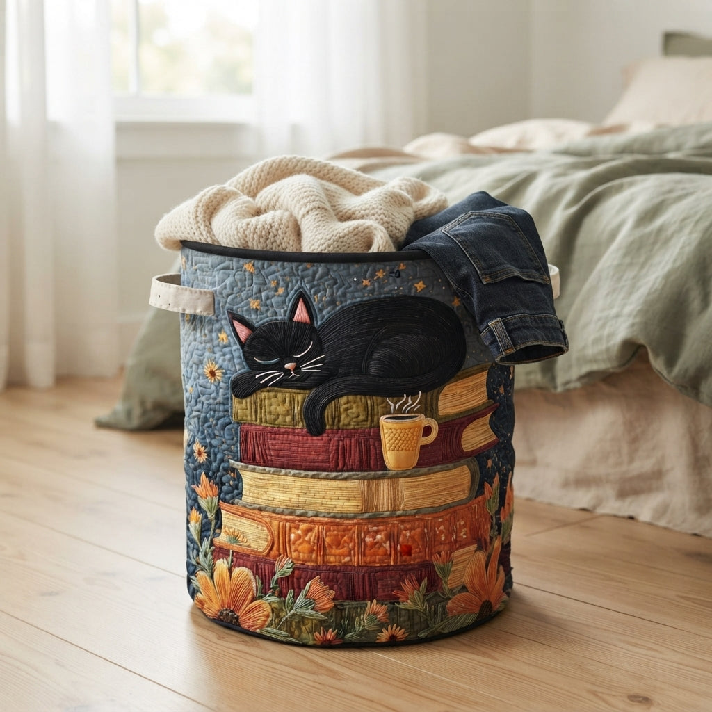 Der Korb steht im Schlafzimmer auf Holzboden neben dem Bett, gefüllt mit Strickdecke und einer Jeans, die über den Rand hängt. 4