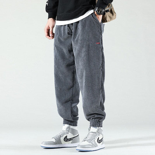 Graue Cordhose Herren, locker, gestreift, Hip-Hop-Stil, Herbst/Winter, lässig, 2021.