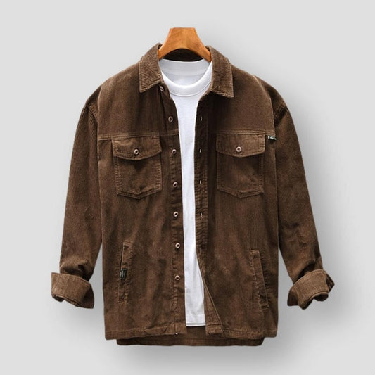 Braunes Cordhemd für Herren, Herbst Winter, reine Baumwolle, Freizeitjacke mit Taschen.