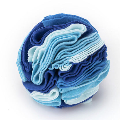 Blauer Schnüffelteppich-Ball für Hunde, aus weichem Fleece, interaktives Hundespielzeug.