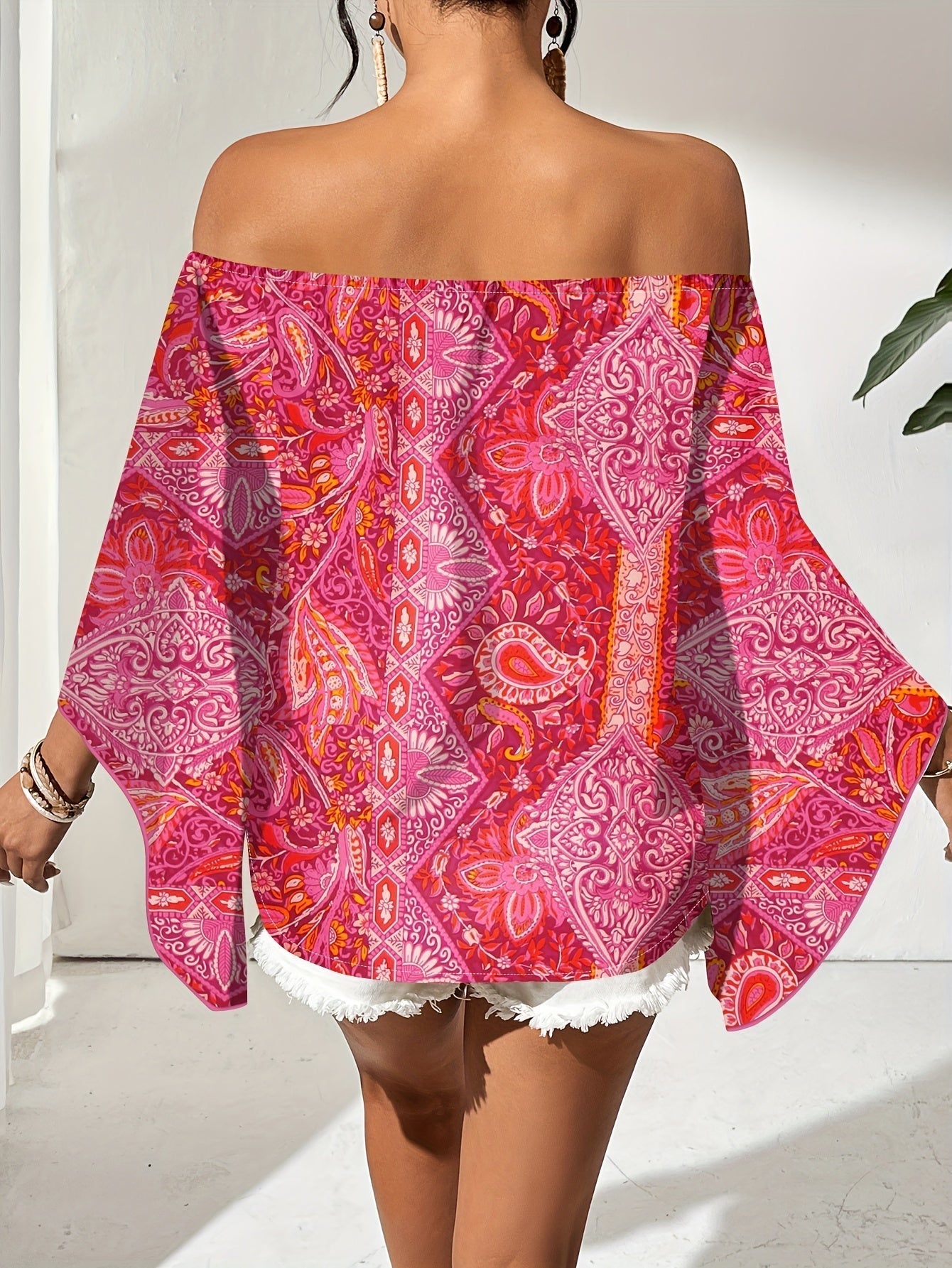 Schulterfreie Bluse mit geometrischem Muster – Noémie