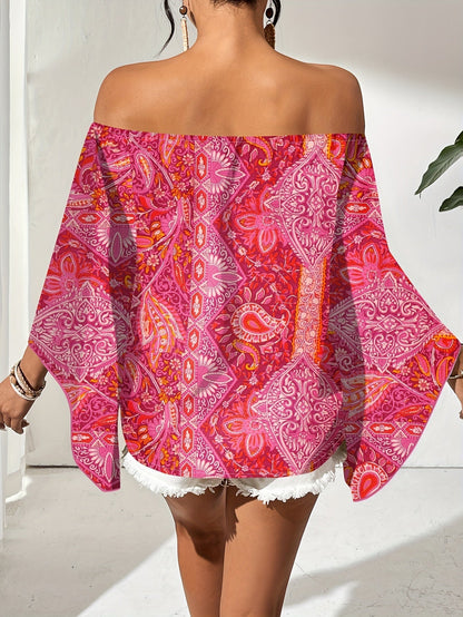 Schulterfreie Bluse mit geometrischem Muster – Noémie
