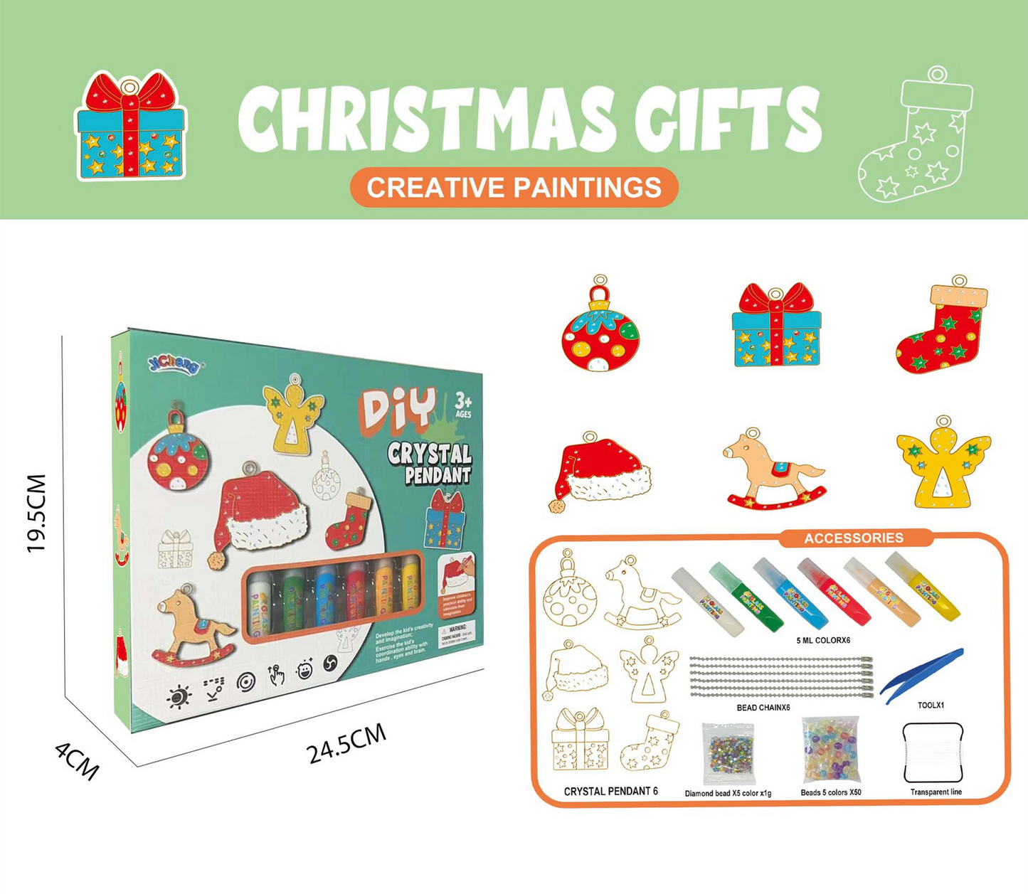 DIY Kristallanhänger Set, Weihnachtsmotive, Malset für Kinder, kreative Geschenke, bunt.