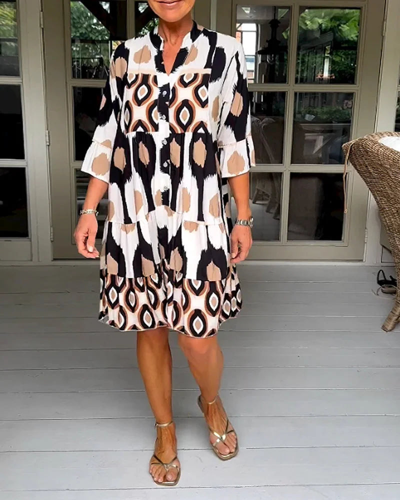 Trendy Kurzarmkleid mit abstraktem Print & lockerem Schnitt – Liora