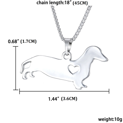 Silberner Dackel-Anhänger mit Herz, Kettenlänge 45cm, Schmuck für Hundeliebhaber.