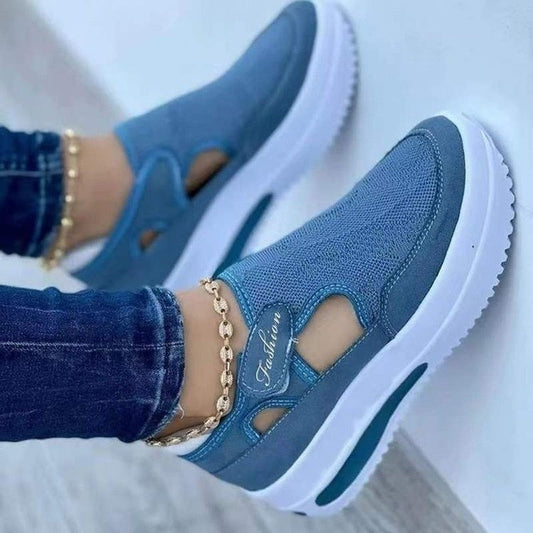 Damen Sneaker | Mesh | Hineinschlüpfen | EVA-Schaum | Luftig | Leicht-Blau-35-Luzern Mode
