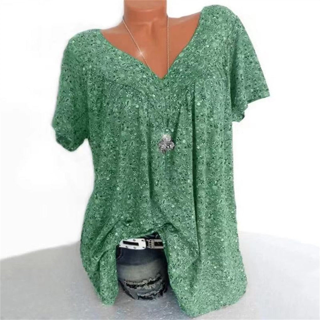 Damen Sommerbluse | Blumenprint | Boho | V-Ausschnitt | Kurzarm-Luzern Mode
