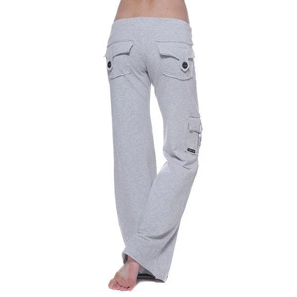 Damen Cargo Hose | Seitentaschen | Bootcut | Elastisch | Einfarbig -Grau-XS-Luzern Mode