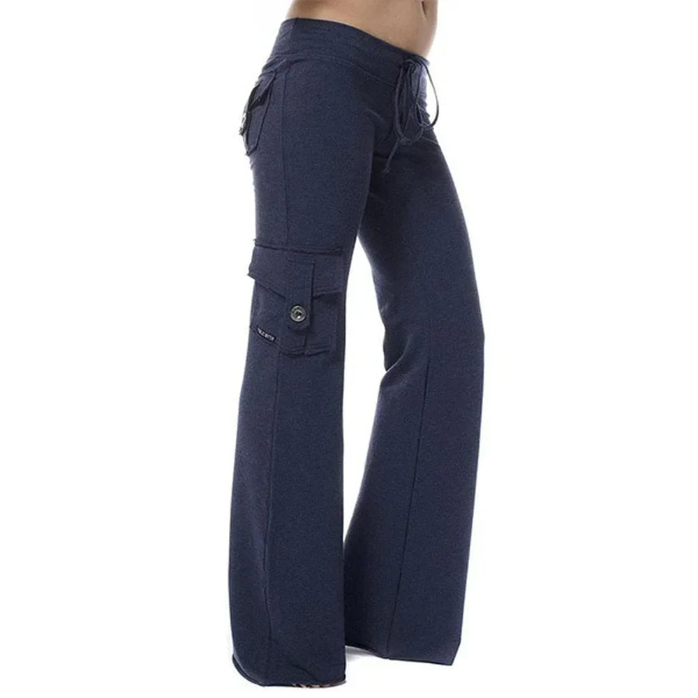 Damen Cargo Hose | Seitentaschen | Bootcut | Elastisch | Einfarbig -Luzern Mode