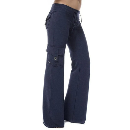 Damen Cargo Hose | Seitentaschen | Bootcut | Elastisch | Einfarbig -Luzern Mode