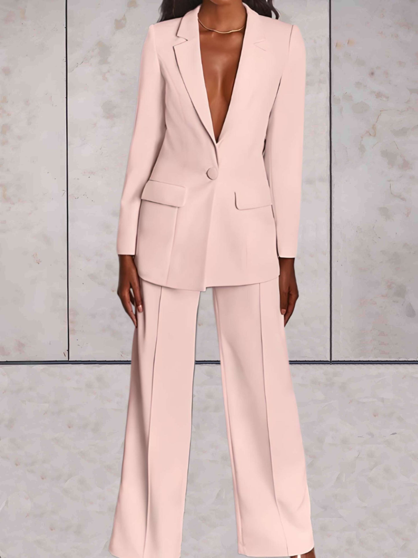 Damen Business Set | Zweitelig | Einfarbig | Hose | Blazer | Kragen-Rosa-S-Luzern Mode