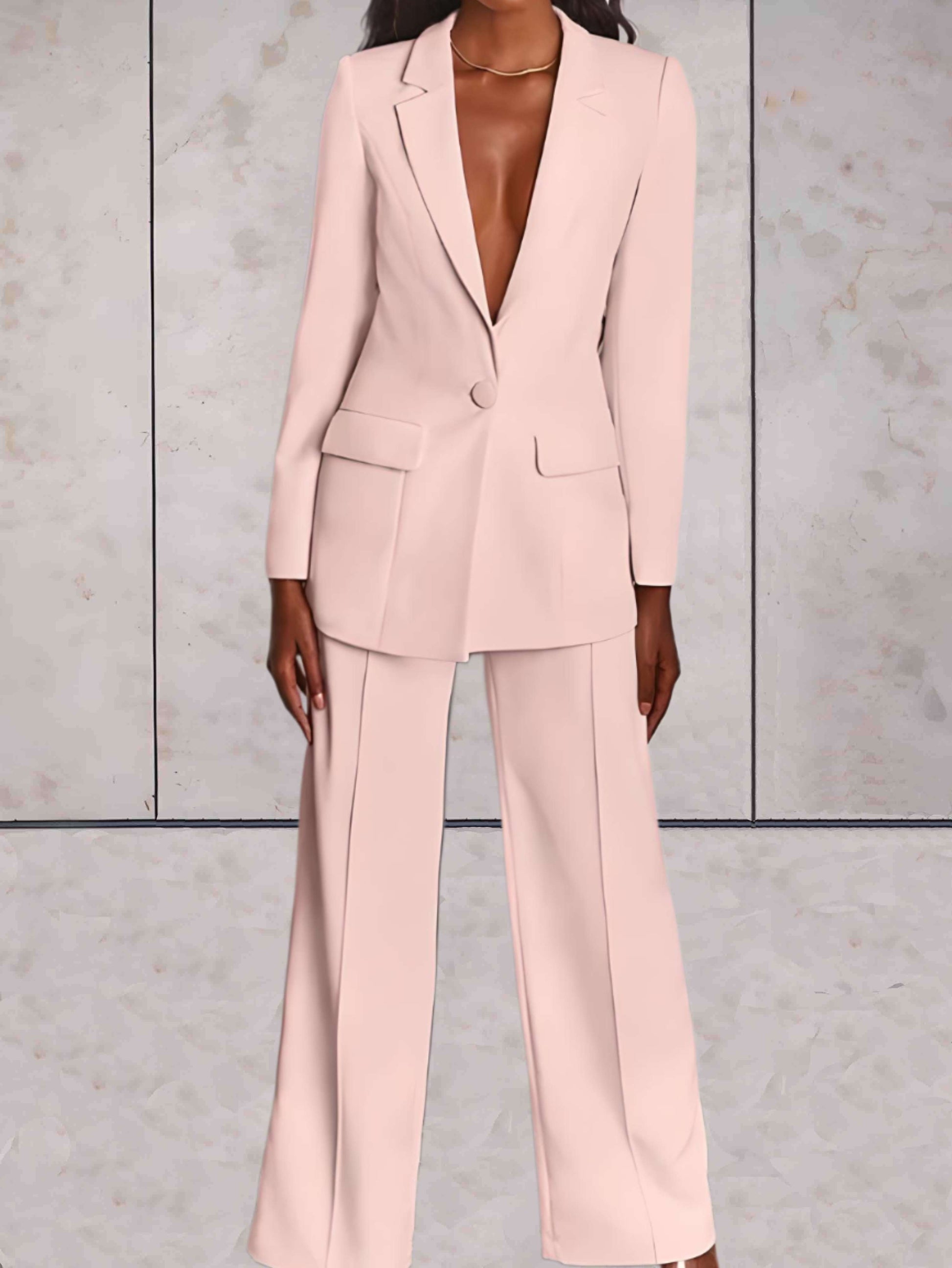 Damen Business Set | Zweitelig | Einfarbig | Hose | Blazer | Kragen-Rosa-S-Luzern Mode