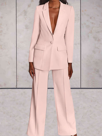 Damen Business Set | Zweitelig | Einfarbig | Hose | Blazer | Kragen-Rosa-S-Luzern Mode