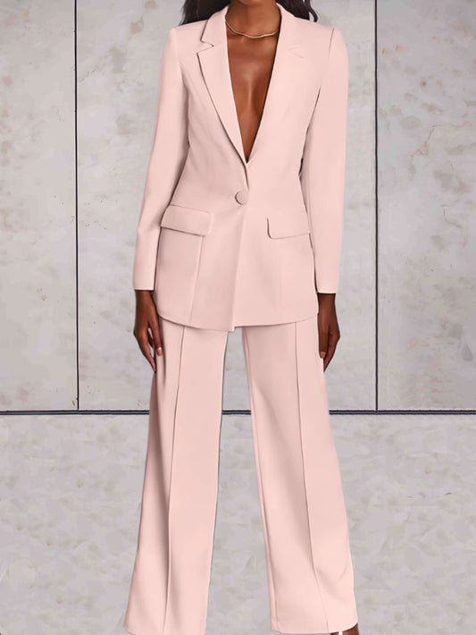 Damen Business Set | Zweitelig | Einfarbig | Hose | Blazer | Kragen-Rosa-S-Luzern Mode