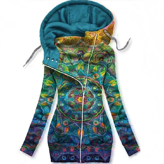 Damen Cardigan | Schmetterlingmotiv | Kaputze | Reißverschluss-Blau-S-Luzern Mode