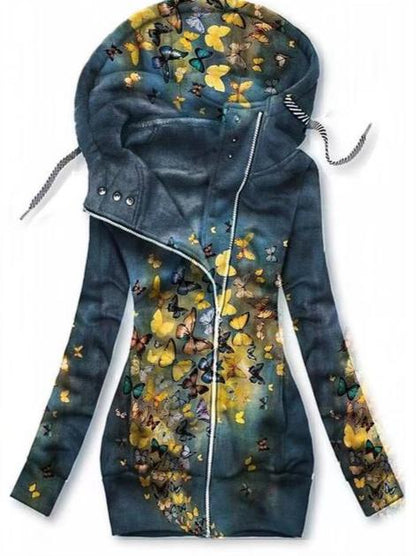 Damen Cardigan | Schmetterlingmotiv | Kaputze | Reißverschluss-Luzern Mode