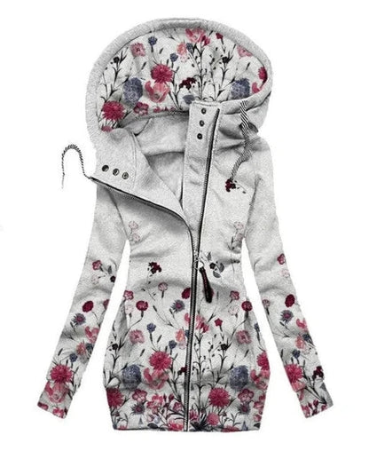Damen Cardigan | Schmetterlingmotiv | Kaputze | Reißverschluss-Weiß-S-Luzern Mode