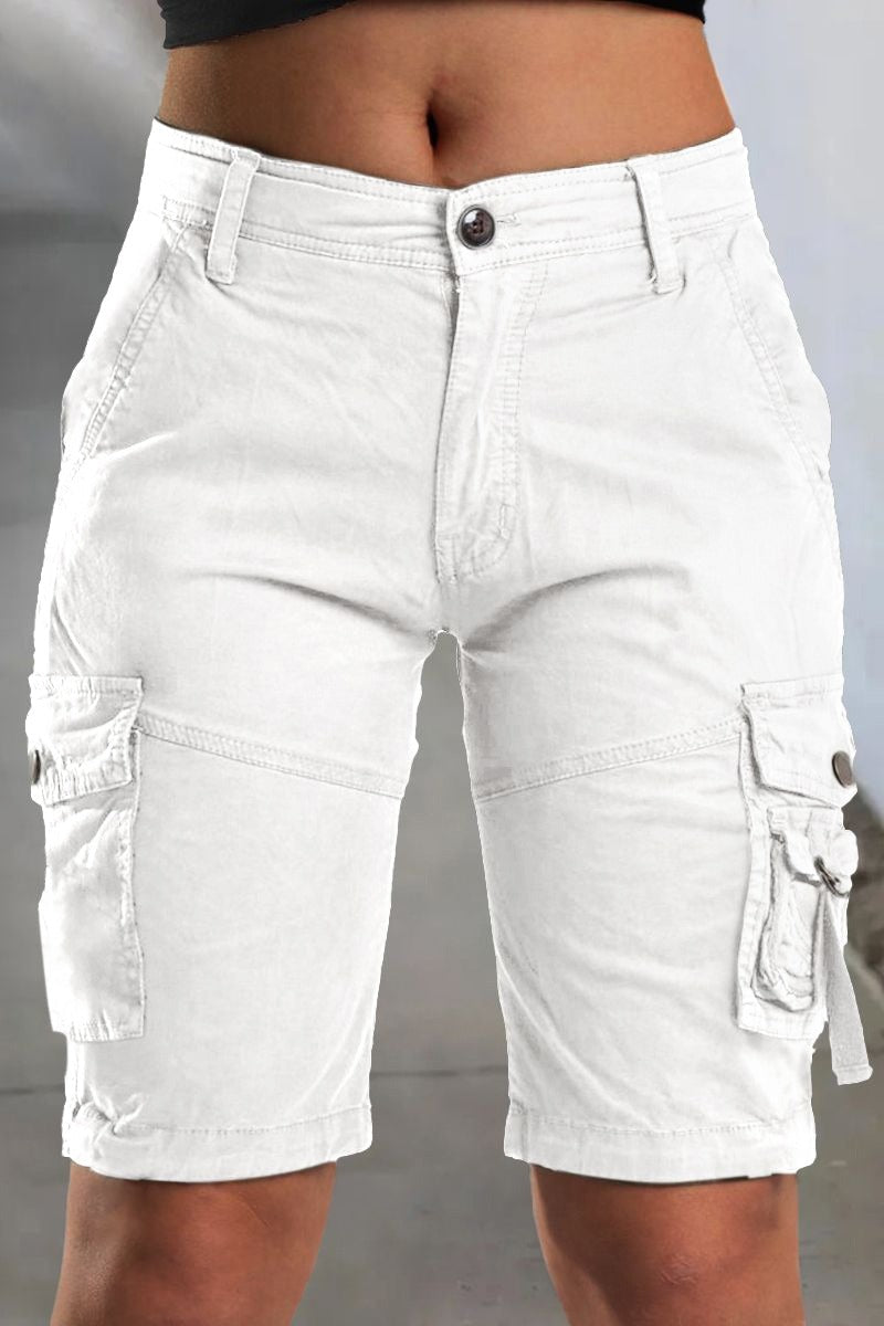 Damen Sommer Cargo Shorts | Mit Taschen | Locker | Komfortabel | Atmungsaktiv | Trendy-Weiß-XS-Luzern Mode