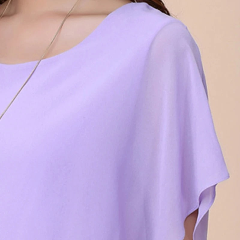 Damen Chiffon Bluse | Rüschenärmeln | Locker | Rundhals | Einfarbig-Luzern Mode