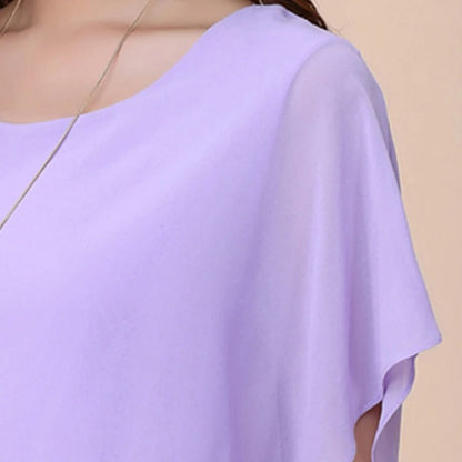Damen Chiffon Bluse | Rüschenärmeln | Locker | Rundhals | Einfarbig-Luzern Mode