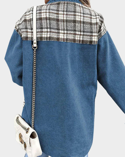 Damen Denimjacke | Knopfleiste | Rautenmuster | Lange Ärmel | Locker-Luzern Mode