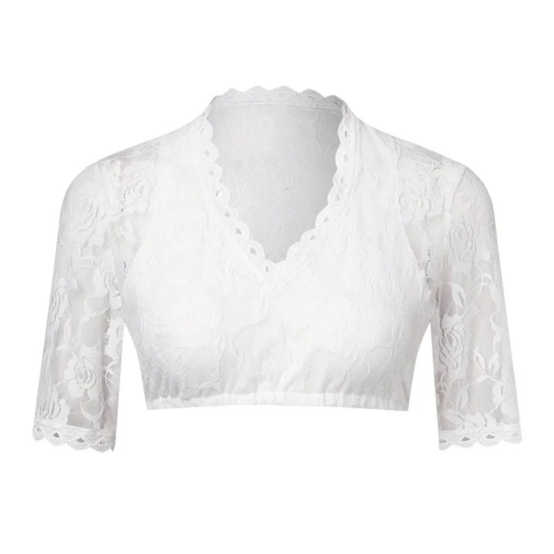 Women's Floral Lace Dirndl Crop Top with Deep V-Neck 3