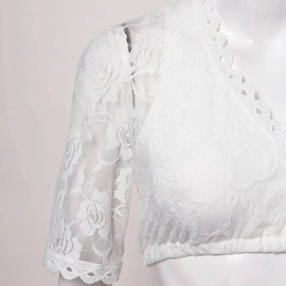 Women's Floral Lace Dirndl Crop Top with Deep V-Neck 4
