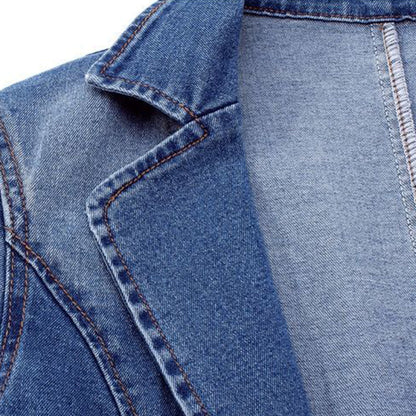 Damen Jeansblazer | Blau | Einfarbig | Knopfverschluss | Locker-Luzern Mode