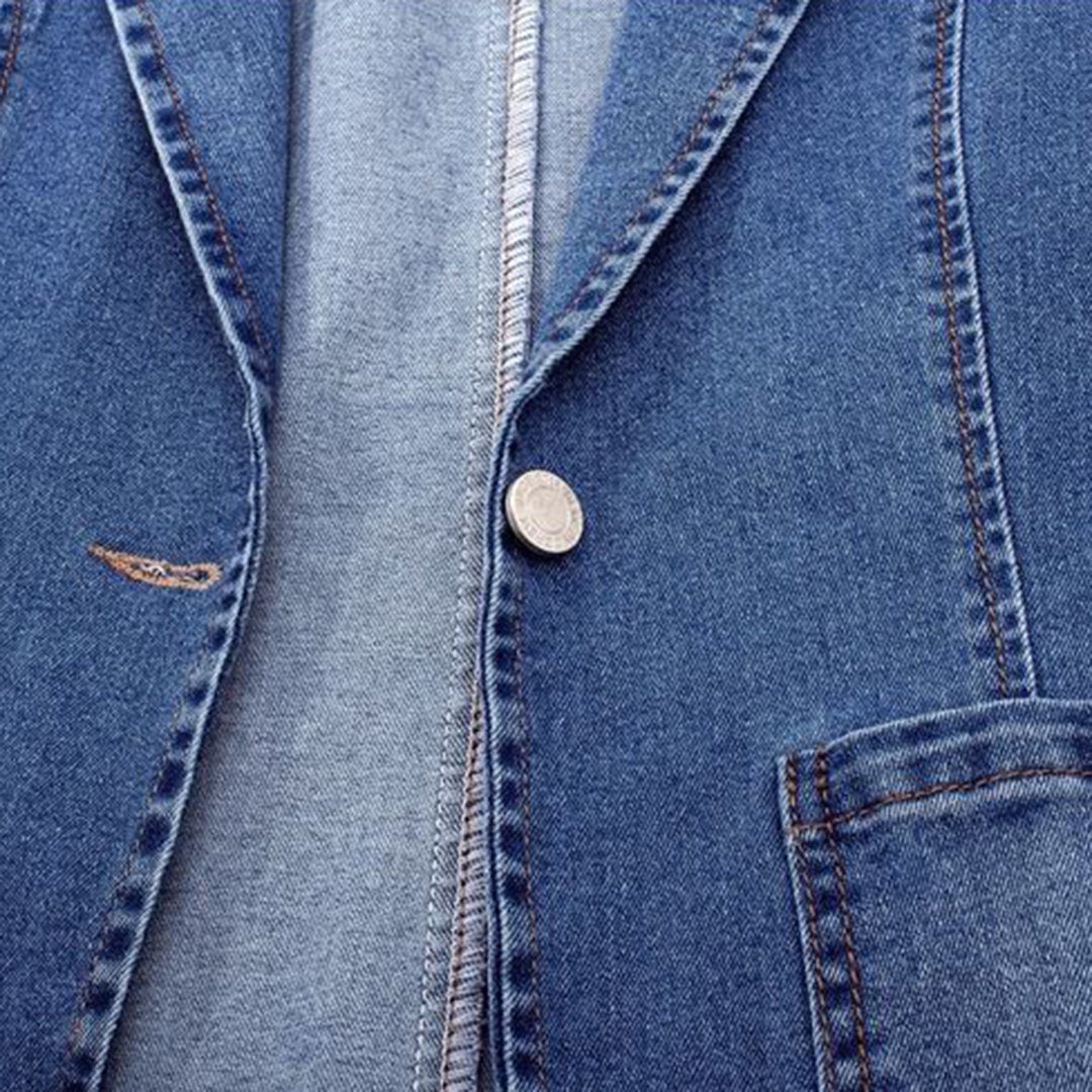 Damen Jeansblazer | Blau | Einfarbig | Knopfverschluss | Locker-Luzern Mode
