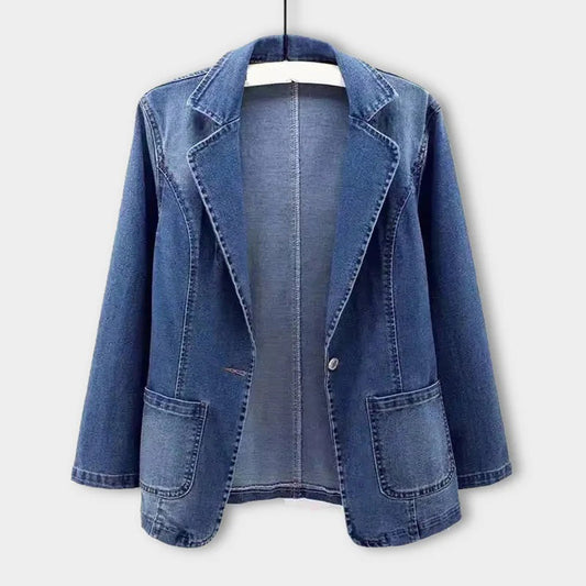Damen Jeansblazer | Blau | Einfarbig | Knopfverschluss | Locker-S-Luzern Mode