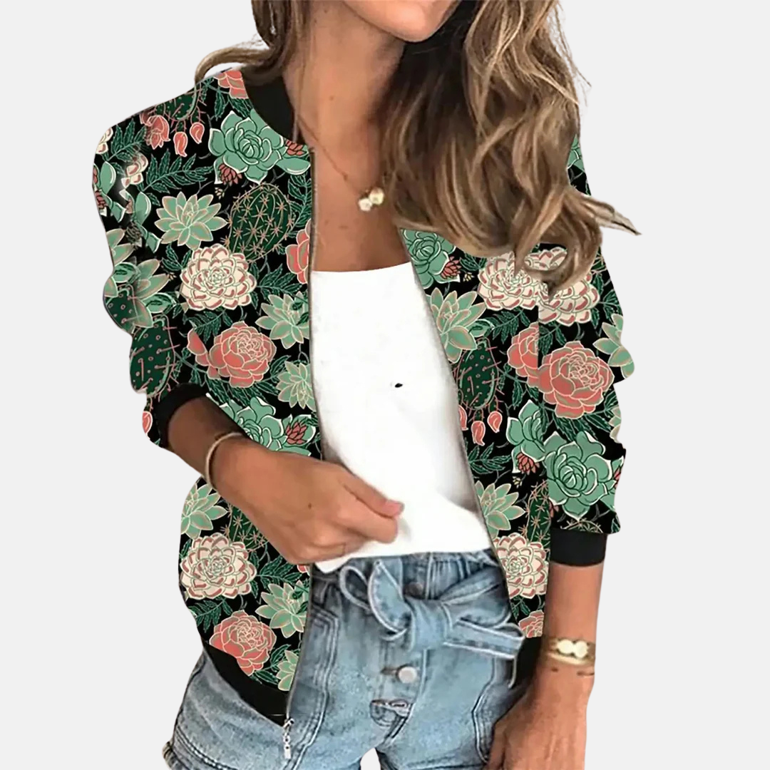 Damen Bomberjacke | Mit Print | Retro | Reißverschluss | Regular Fit-A-XS-Luzern Mode