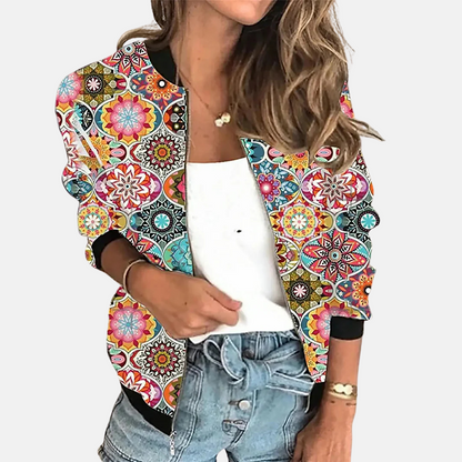 Damen Bomberjacke | Mit Print | Retro | Reißverschluss | Regular Fit-B-XS-Luzern Mode