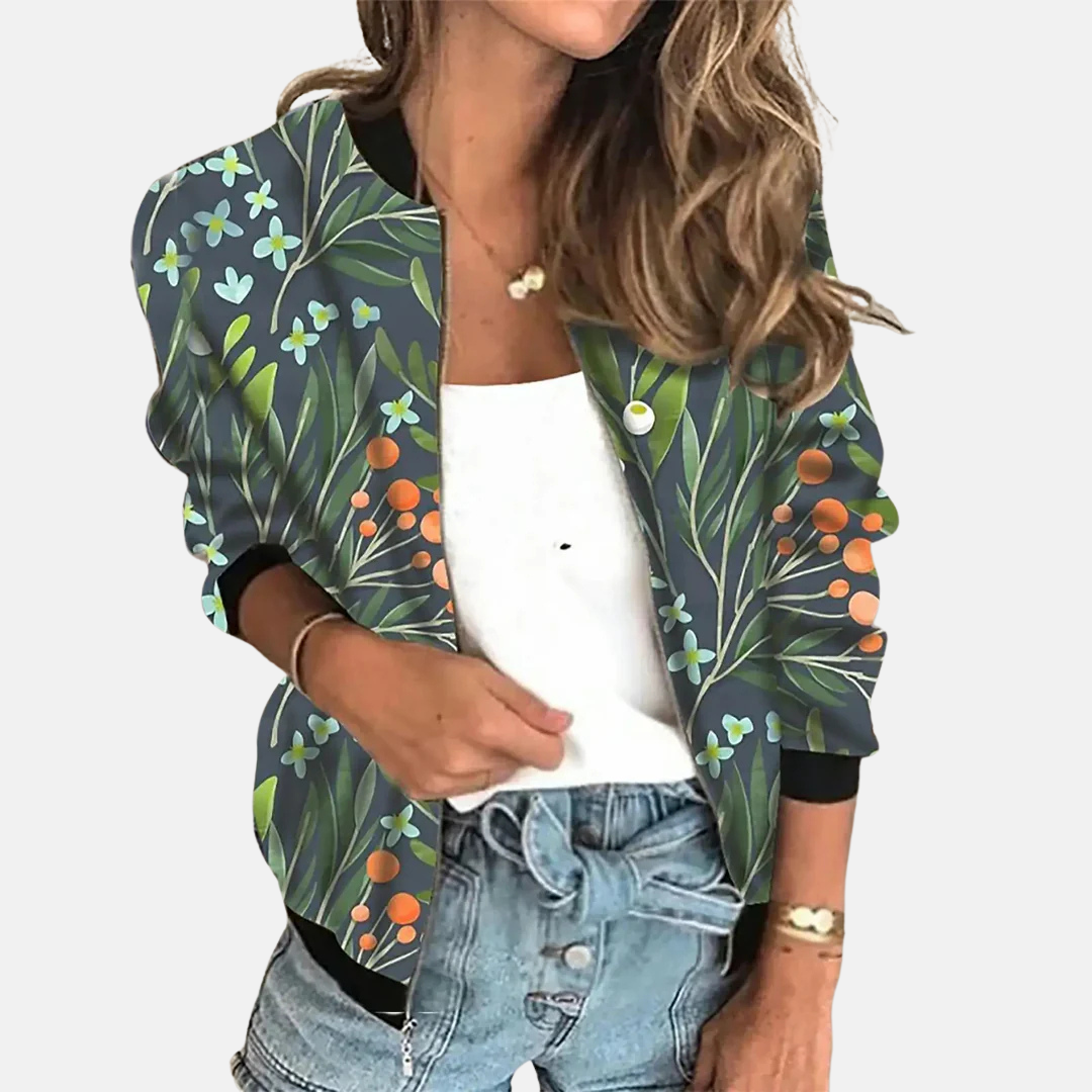 Damen Bomberjacke | Mit Print | Retro | Reißverschluss | Regular Fit-C-XS-Luzern Mode