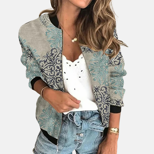 Damen Bomberjacke | Mit Print | Retro | Reißverschluss | Regular Fit-G-XS-Luzern Mode