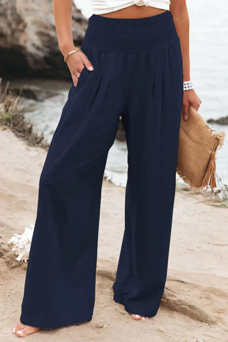 Damen Leinenhose Sommer | Luftig | Lockere Passform | Atmungsaktiv | Trendy | Leicht-Blau-S-Luzern Mode