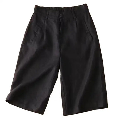 Shorts Damen | Leinen-Baumwolle | knielang | locker geschnitten | atmungsaktiv-Schwarz-S-Luzern Mode