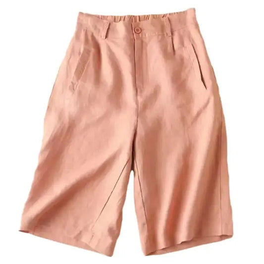 Shorts Damen | Leinen-Baumwolle | knielang | locker geschnitten | atmungsaktiv-Steinrot-S-Luzern Mode